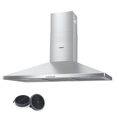 COMFEE' 90 cm Chimney Cooker Hood Class A+ Extractor Hood with LED and Recirculating & Ducting System Wall Mounted Range Hood 900 mm Extractor Fan kitchen with Carbon Filters            [Energy Class A]
