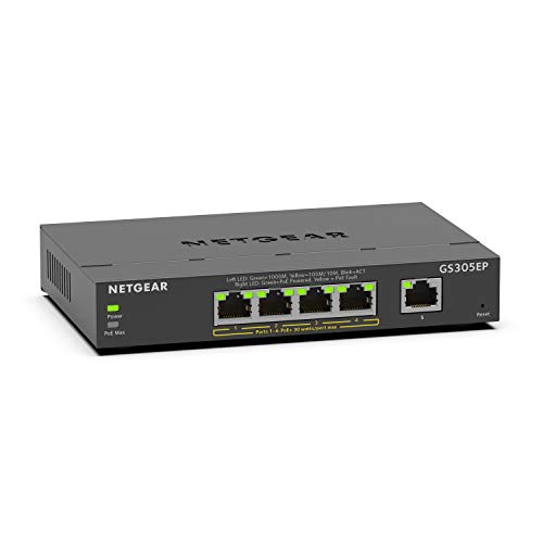NETGEAR 5 Port Gigabit Ethernet Smart Managed Plus PoE Switch (GS305EP) - with 4 x PoE+ @ 63 W