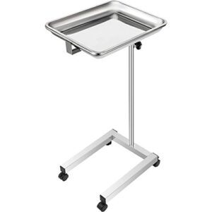 VEVOR Mayo Tray Stainless Steel Mayo Stand 18x14 Inch Trolley Mayo Tray Stand Adjustable Height 32-51 Inch Removable Tray & 4 Omnidirectional Wheels for Home Equipment Personal Care Max Load 20kg