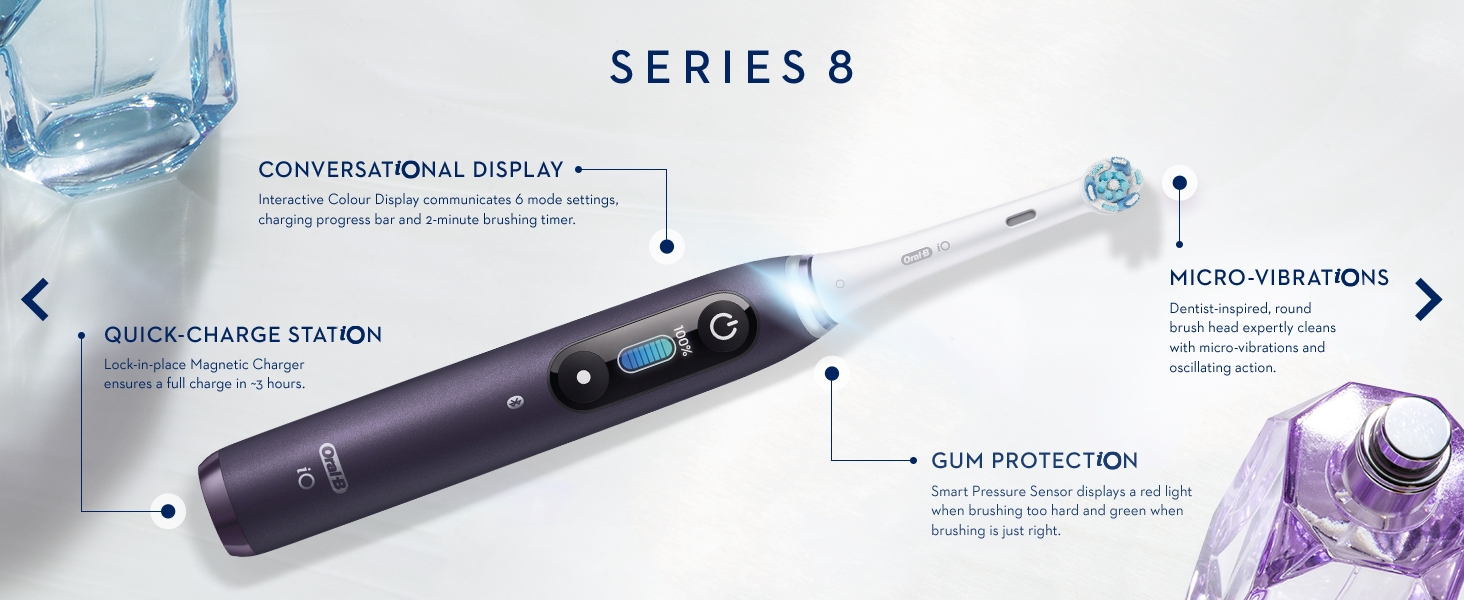 Oral-b iO8 Conversational display, quick charge, micro vibrations & gum protection