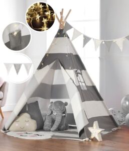 Haus Projekt Kids Teepee Tent Grey with Fairy Lights