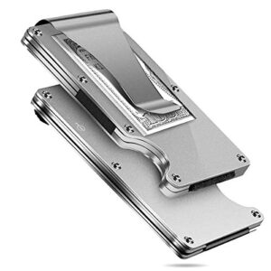 MUCO Credit Card Holder Wallet RFID Protection Lightweight Metal Travelling Daily Mens Womens Security Money Clip Silve