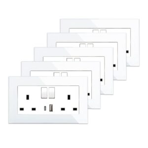 5 Pack CNBINGO Double Switched Socket with Dual USB Charging Ports (Type A and C)