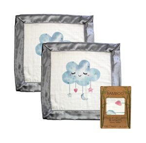 Immaculate Textiles Bamboo Baby Sensory Muslin Square / Comforter / Security Blanket - Pack of 2 - 40x40cm - 70% Bamboo / 30% Cotton with Satin Edge : Baby Boys or Girls (Sleeping Cloud)