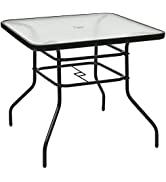 COSTWAY Rattan Coffee Table, Patio Bistro Table with Tempered Glass Top and Storage Shelf, Outdoo...