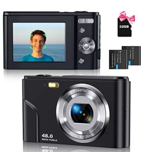 Sevenat Digital Camera Autofocus with 32G Memory Card FHD 1080P 48MP 16X Digital Zoom Compact Easy to Use Portable Cameras for Photography for Kids Teenagers Adult Beginners Student Black