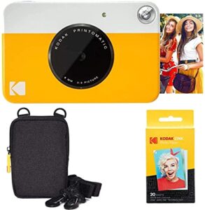 KODAK Printomatic Instant Camera (Yellow) Basic Bundle + Zink Paper (20 Sheets) + Deluxe Case