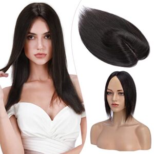 S-noilite Hair Toppers Human Hair for Thinning Hair Women Real Hair Topper Hair Piece Clip in Hair Topper Silk Base 100% Remy Real Human Hair 48g（#1B Natural Black