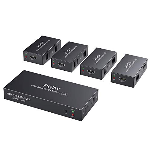PW-HTS0104(POC) HDMI Splitter Extender 1X4 Port Over Cat5e/Cat6 Ethernet Cable No delay Up to 50m/165ft and Resolution Up to 1080P@60Hz(1 In 4 Out)