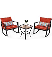 COSTWAY 3 Piece Rocking Table Chairs Set, Patio Bistro Set with Coffee Table, Outdoor Relax Rocke...