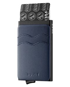 VULKIT Pop up Credit Card Holder Wallet with Extra Leather Slots RFID Blocking Slim Metal Card Case for Men or Wome