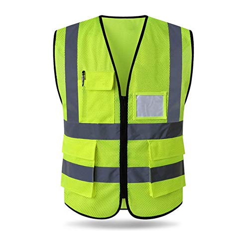 HYCOPROT Hi Vis Viz High Visibility Reflective Safety Vest Workwear Executive Waistcoats Jacket Zip 2 Band Security Mobile Phone 3-D Pocket ID Holder-Yellow