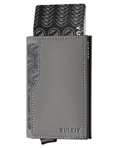 VULKIT Credit Card Holder with Double ID Window Leather Passcase Wallet RFID Blocking Automatic Pop Up Card Wallet for Cards & Notes
