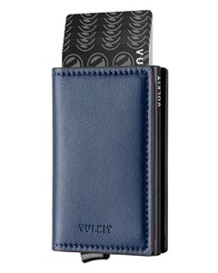 VULKIT Credit Card Holder for Men Leather Card Wallet RFID Blocking Pop Up Metal Bank Card Case with 3 Slots for Cards & Notes