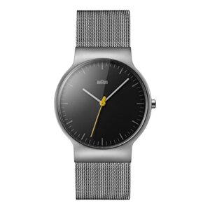 Braun Men's Quartz Watch with Black Dial Analogue Display and Silver Stainless Steel Bracele