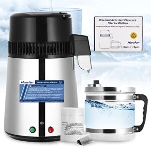 Hanchen Water Distiller 304 Stainless Steel 750W Distilled Water Machine Double Button Design 4L/1gal Water Purifier for Home Use with Distiller Cleaner and Carbon Filter CE Approved