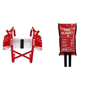 Firechief FEL430 Firechief Fire Escape Ladder For Home Use | Compact Lightweight Ladder For Emergency Situations & SVB1/K40 Kitemarked Budget Fire Blanket | Small Fire Blanket (1m x 1m)