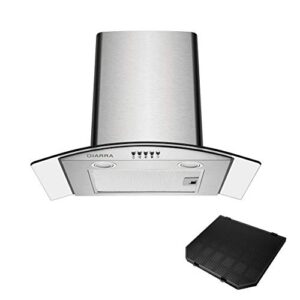 CIARRA CBCS6506B Curved Glass Cooker Hood 60cm 650 m³/h Chimney Hoods with 3 Speed Recirculating Ducting Kitchen Ventilation Extractor Fan with Carbon Filter            [Energy Class A]