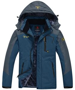 donhobo Men's Fleece Jacket Winter Waterproof Warm Ski Jackets Windproof Coat With Zip Pockets Hood