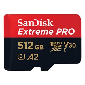 SanDisk Extreme Pro 512 GB microSDXC Memory Card + SD Adapter with A2 App Performance + Rescue Pro Deluxe 170 MB/s Class 10