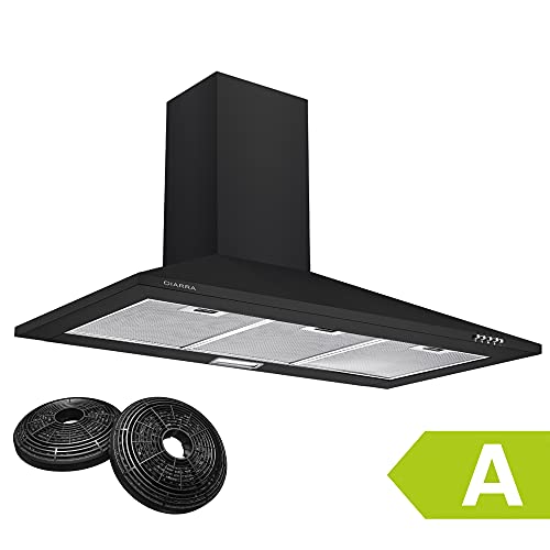 CIARRA CBCB9201 Energy Efficiency A Cooker Hoods 90cm Black Chimney Hood Recirculating & Ducting Kitchen Ventilation Extractor Hood with Carbon Filters            [Energy Class A]
