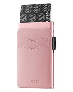 VULKIT Pop Up Card Holder Slim Wallet with Extra Leather Slots RFID Blocking Metal Minimalist Card Case for Men or Wome