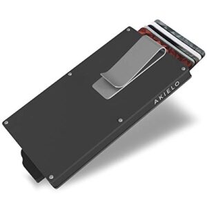 AKIELO RFID Blocking Card Holder with Money Clip and Gift Box – Minimalist Mens Card Wallet and Contactless Credit Card Protector (Alpha Collection)