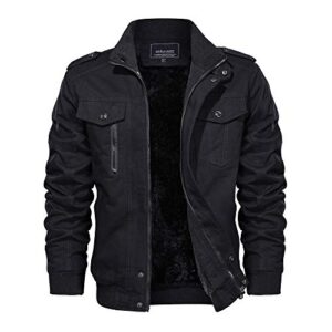 EKLENTSON Mens Fleece Lined Jackets Casual Winter Cargo Military Cotton Coat Thicken Outdoor Hiking Mountain Windbreaker Jacket with Multi Pocke