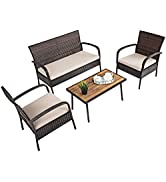COSTWAY 4 Piece Garden Furniture Set, Sectional Sofa Set with 2 Chairs, 1 Loveseat and 1 Table, O...