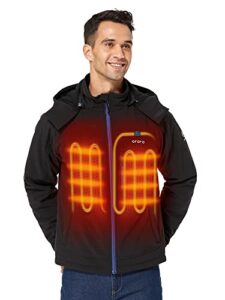 ORORO Men's Soft Shell Heated Jacket with Battery Pack and Removable Hood