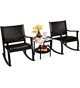 COSTWAY Double Glider Chair, Metal Frame 2 Seater Swing Chair with Tempered Glass Table, Outdoor ...