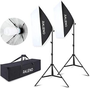 RaLeno Softbox Lighting Kit 2X20"X28" Professional Photography Continuous Lighting Equipment with 2 x 85W E27 Socket 5500K Bulbs for Portraits and Product Shooting