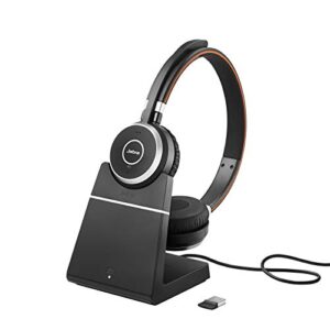 Jabra Evolve 65 Wireless Stereo On-Ear Headset – Microsoft Teams Certified Headphones With Long-Lasting Battery with Charging Stand – USB Bluetooth Adapter – black