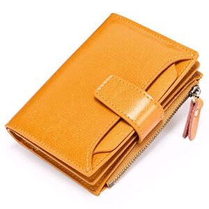 SENDEFN Women's RFID Blocking Leather Small Compact Bi-fold Zipper Pocket Wallet Card Case Purse with ID Window