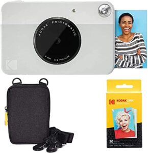 KODAK Printomatic Instant Camera (Grey) Basic Bundle + Zink Paper (20 Sheets) + Deluxe Case