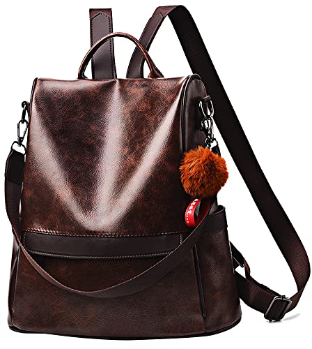 Women Daypack Backpack Lightweight Stylish Purse Waterproof Nylon or PU Leather Fashion Medium Shoulder Bag Anti-theft Travel Daypack Rucksack (L
