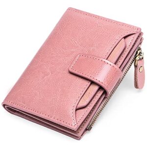 SENDEFN Women's RFID Blocking Leather Small Compact Bi-fold Zipper Pocket Wallet Card Case Purse with ID Window