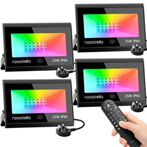 NOVOSTELLA 4 Pack 25W LED RGB Flood Lights with IR Remote IP66 Waterproof Outdoor Stage Lights Colour Spotlights Uplights Dimmable Color Changing Floodlight Uplighting for Events Halloween Landscape