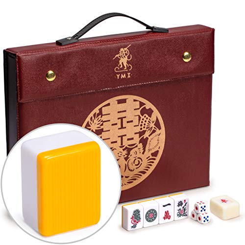 Yellow Mountain Imports Professional Chinese Mahjong Game Set - Double Happiness (Yellow) - with 146 Medium Size Tiles - For Chinese Style Game Play [專業中式麻將]