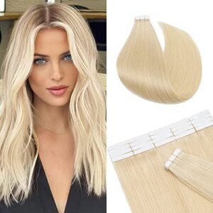 22 inch SEGO Tape in Hair Extensions Human Hair [2.5g*20pcs] #613 Bleach Blonde 100% Remy Real Invisible Hairpieces for Women Skin Weft Seamless Straight (50g)