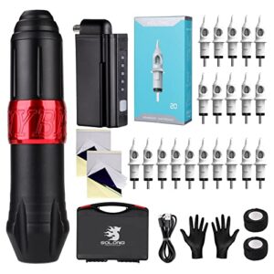 Solong Tattoo Hybrid Rotary Pen With Wireless Tattoo 1500mAh lithium Battery 20 Needle Cartridges Tattoo Machine EM129KITP199-1-UK