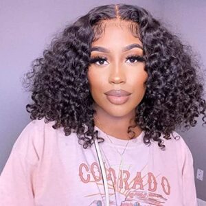 Bob Wigs Deep Wave Human Hair Wigs Original Queen Brazilian 4X4 Lace Front Wigs Human Hair for Black Women Deep Curly Lace Closure Wigs Natural Color 10Inch(25cm)