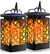 Amzxart Solar Lantern, Outdoor Garden Flickering Flame Metal Hanging Lantern Outdoor Decoration f...