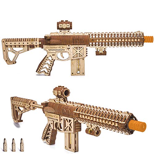 Wood Trick Assault Gun AR-T Model Kit for Adults and Teens to Build - with Telescoping Butt