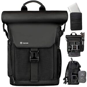 TARION Camera Backpack Rolltop Photography Backpack with Removable Laptop Case 2 in 1 Large Capacity Camera Bag with Waterproof Rain Cover for DSLR SLR Cameras (SP-01 Black)