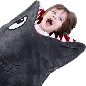 Cozy Shark Tails Blanket by CozyBomB for Kids - Smooth One Piece Blankie Design - Durable Seamless Plush Throw - Enlarged Size Grey Sleeping Bag with Fin - Birthday For Boys and Girls
