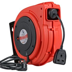 G Extension Reel Cable Reel Extension lead Retractable 1.5mm² x 20M Cable UK Plug 1000W Wound 2000W Unwound Indoor Professional DIY 180°Swivel Mounting for Wall or Ceiling Mounting