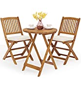 COSTWAY 3 PCS Rattan Furniture Set, Sectional Patio Bistro Set with 2 Chairs and Glass Table, Out...