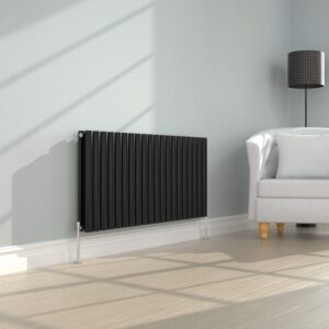 NRG Horizontal Designer Radiator Oval Double Panel Central Heating Black 600mmx1180mm