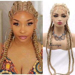 Xiweiya Mixed Blonde 100% Hand Braided Wig Honey Blonde 4xTwist Dutch Braiding Wig with Baby Hairs Afro Braids Afro Braid Xpression Braiding Hair For Women 36inch…